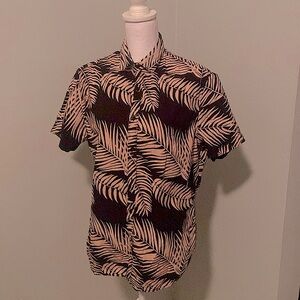 Black Button Up With Pink Leaves